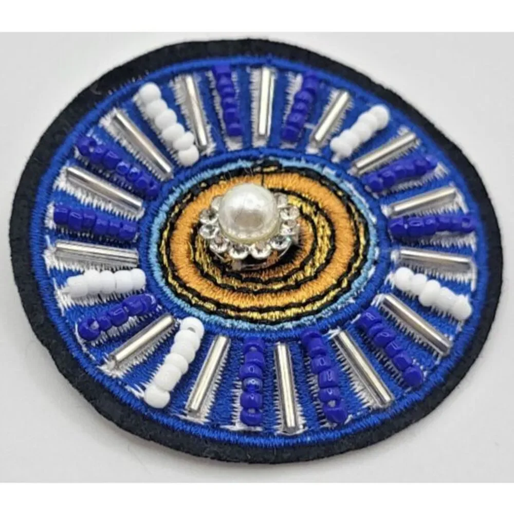 Beautiful Embroidered Beaded Circular Applique Festival Sew On 2.25in